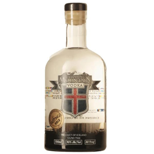 Icelandic Mountain Vodka 70cl Iceland.  Clear color. Creamy, confected aromas and flavors of spumoni, peach jam, and pistachio paste with a round, dryish medium-to-full body and a lychee and mint cream finish. A vodka full of character, body, a confection- balanced and unexpected.